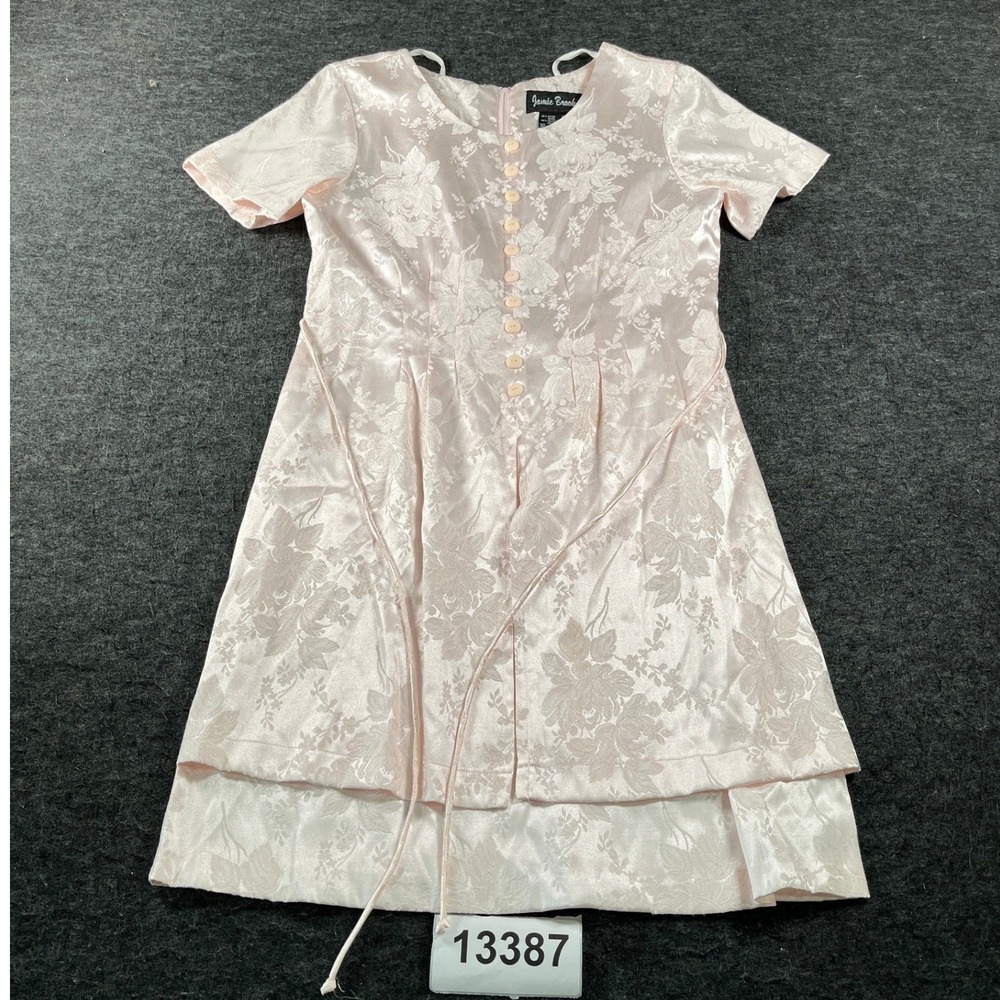 Jamie Brooke Dress Women 10 Pink Excellent Floral Satin Jacquard Mini Short Slv